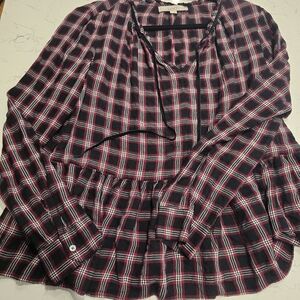 LOFT Red and Black Checkered Top